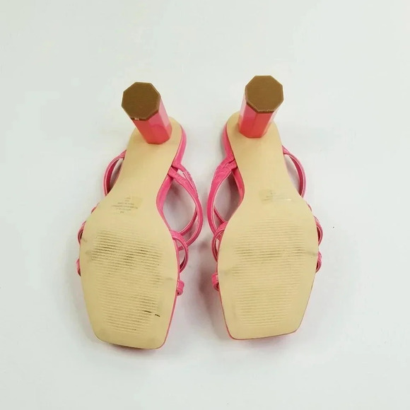 Marc Fisher Square Toe Slip On Pink Patent Leather Octagon Heel Strappy Pumps - Picture 9 of 12